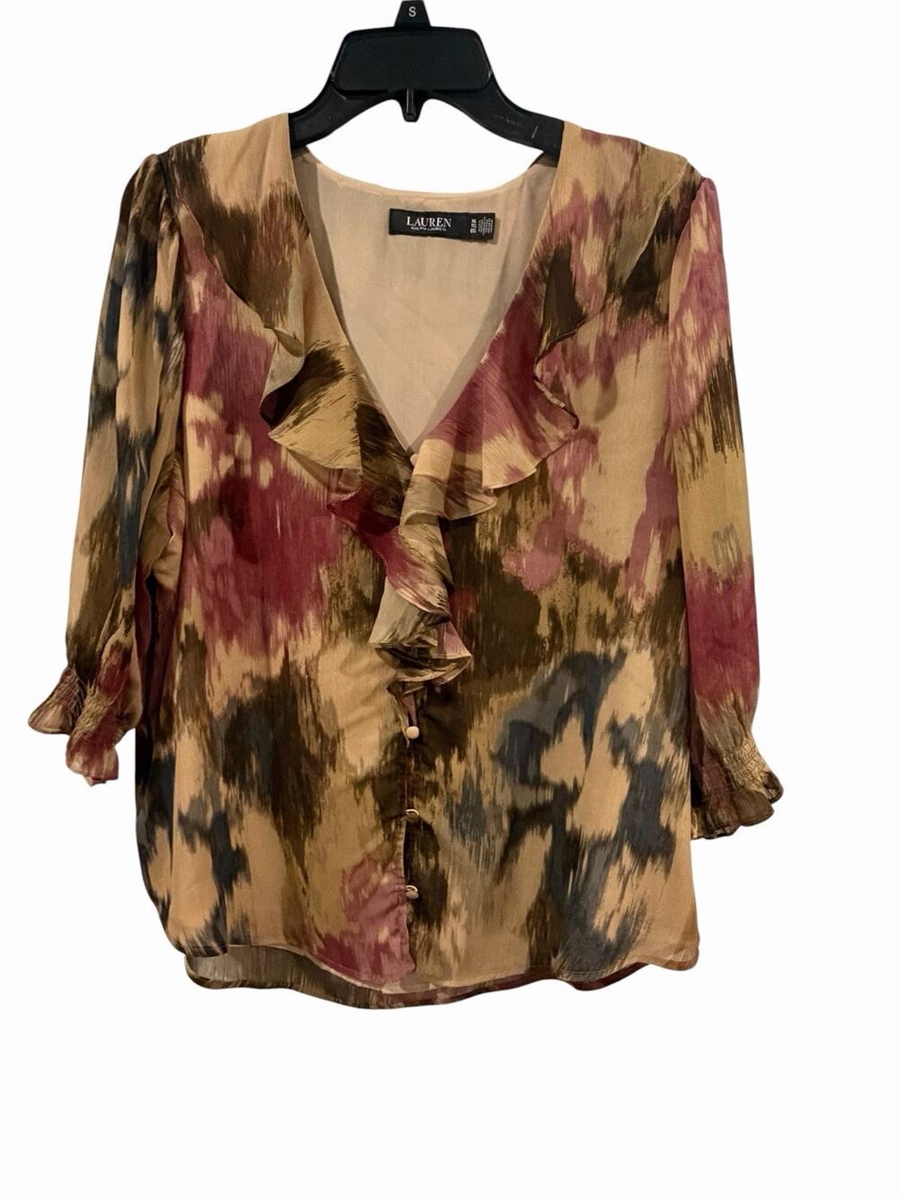 Lauren Ralph Lauren Georgette Floral Ruffled Trim Lined Button-Up Blouse XL